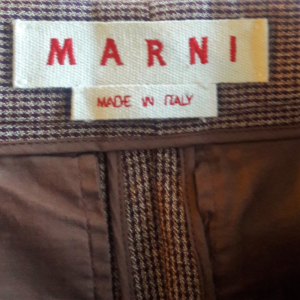 Marni Wool Pants Cuff Creased Button Fly 38 Italy 28 Waist Reddish Brown - Picture 8 of 8